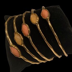 Vintage set of 5 glamorous gold bangles with alternate rose and cream baubles